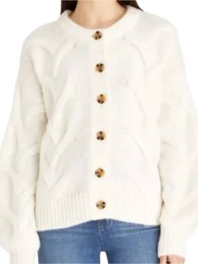 Madewell Ashmont Cable Knit Wool Blend Chunky Cardigan Cream Size Medium